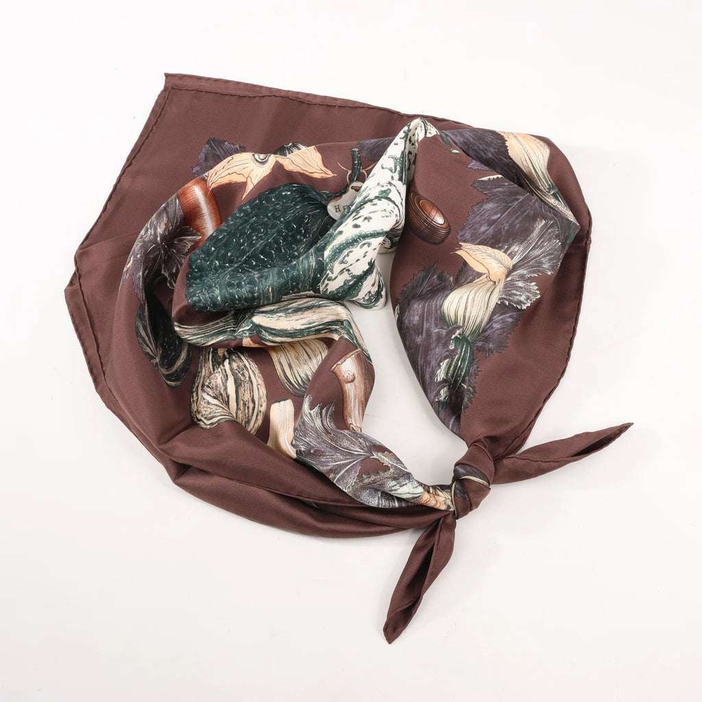 Hermès Carré 90 "CITROUILLES&COLOQU INTES" Silk handkerchief in Brown