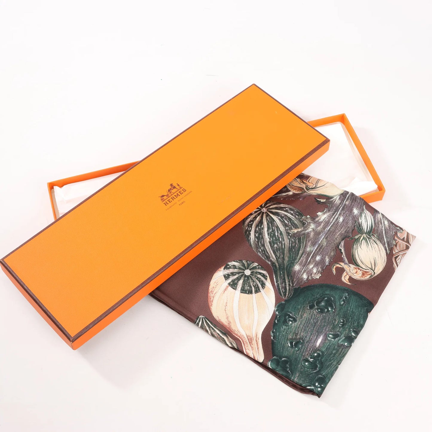 Hermès Carré 90 "CITROUILLES&COLOQU INTES" Silk handkerchief in Brown