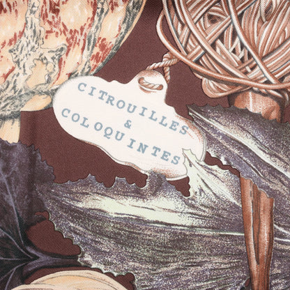 Hermès Carré 90 "CITROUILLES&COLOQU INTES" Silk handkerchief in Brown