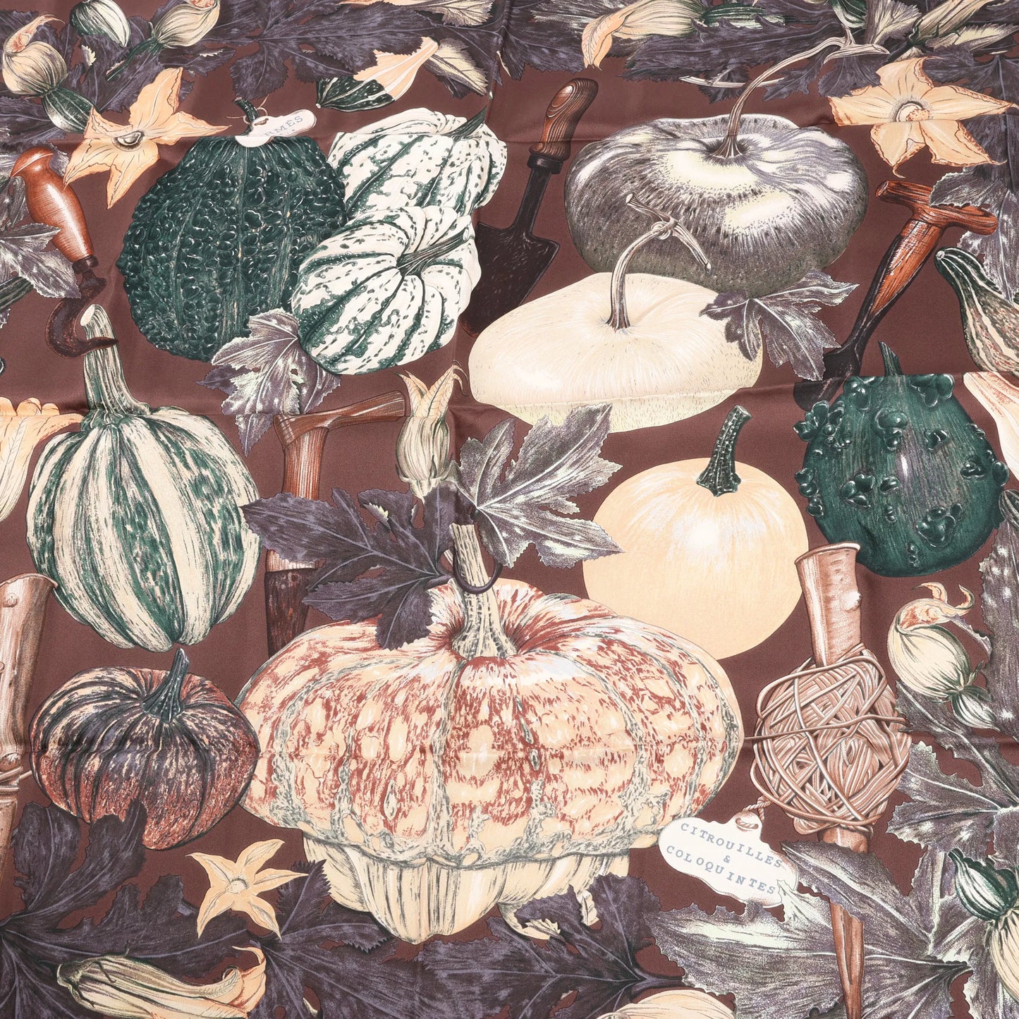 Hermès Carré 90 "CITROUILLES&COLOQU INTES" Silk handkerchief in Brown
