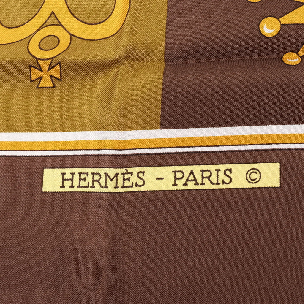 Hermès Carré 90 "ÉCHIQUIER" Silk handkerchief in Brown