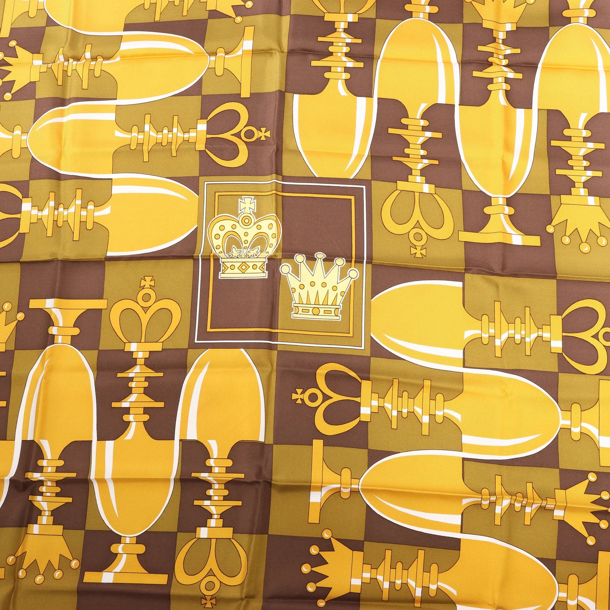 Hermès Carré 90 "ÉCHIQUIER" Silk handkerchief in Brown