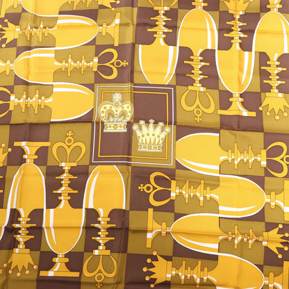 Hermès Carré 90 "ÉCHIQUIER" Mouchoir en soie marron