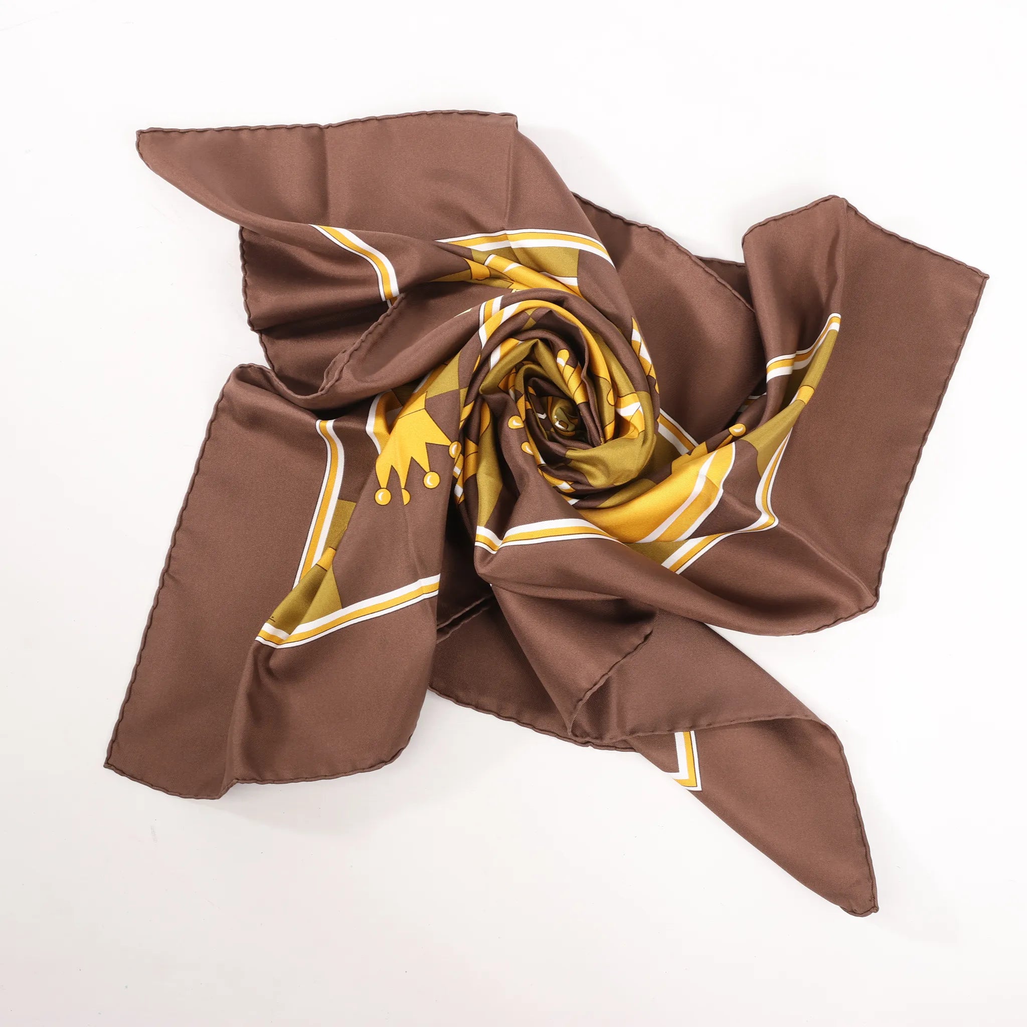 Hermès Carré 90 "ÉCHIQUIER" Silk handkerchief in Brown