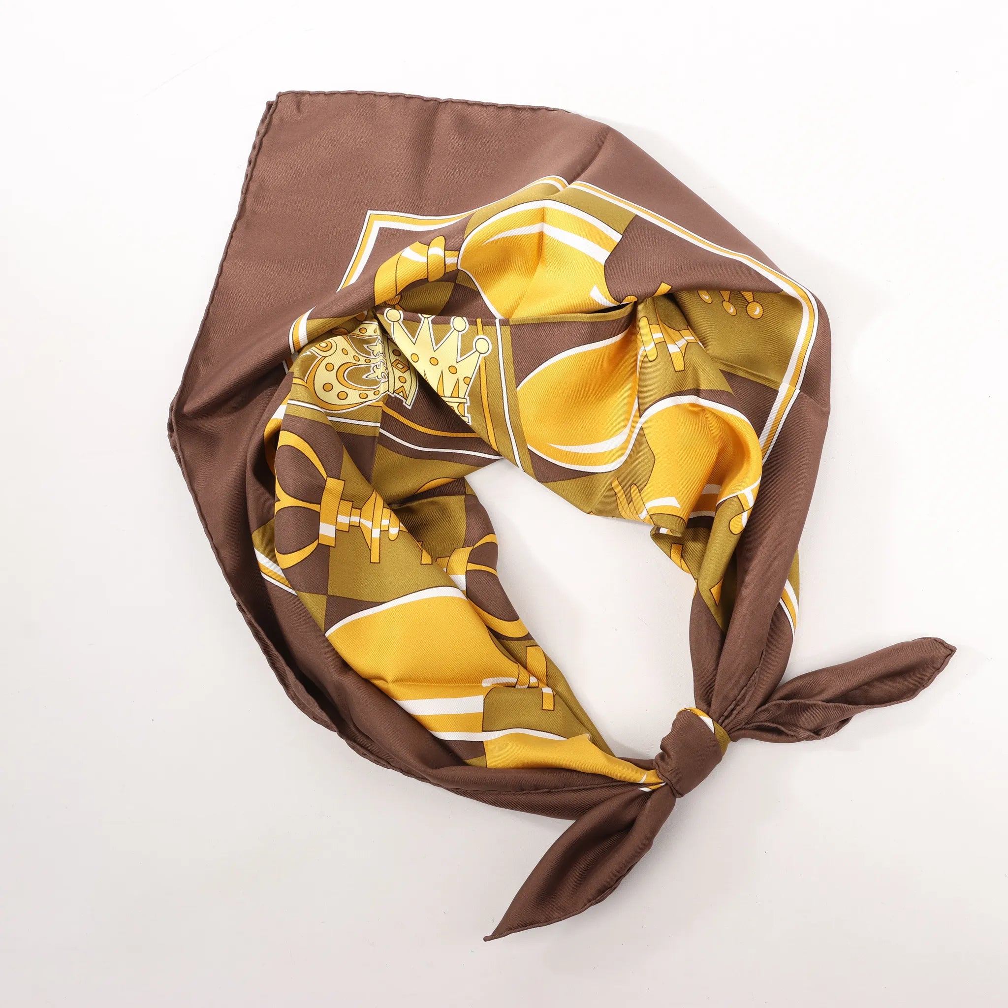 Hermès Carré 90 "ÉCHIQUIER" Silk handkerchief in Brown