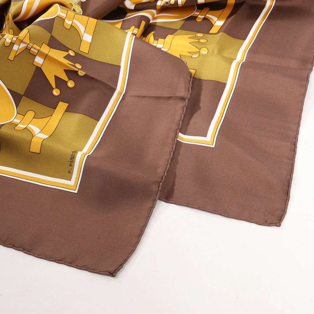 Hermès Carré 90 "ÉCHIQUIER" Silk handkerchief in Brown
