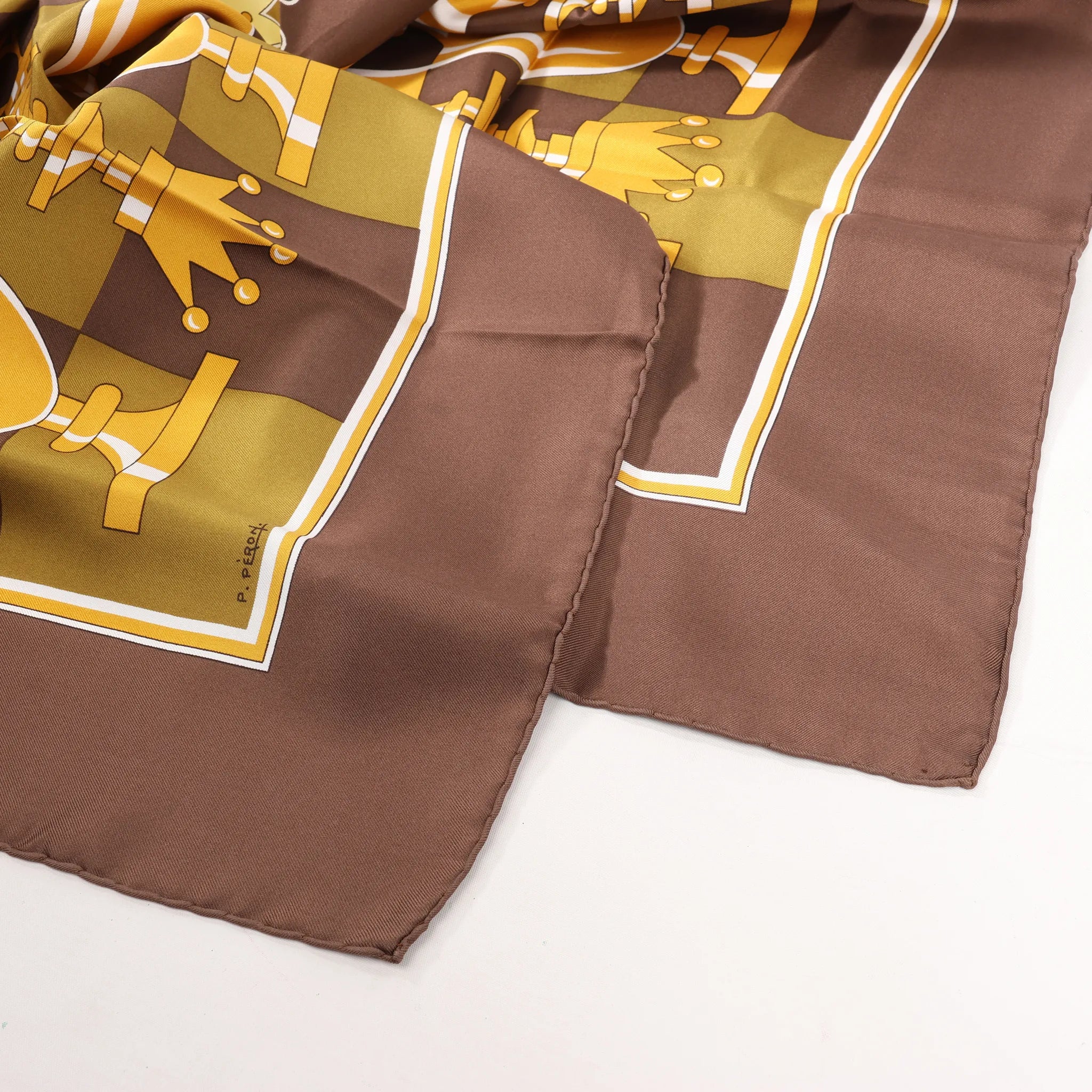 Hermès Carré 90 "ÉCHIQUIER" Silk handkerchief in Brown