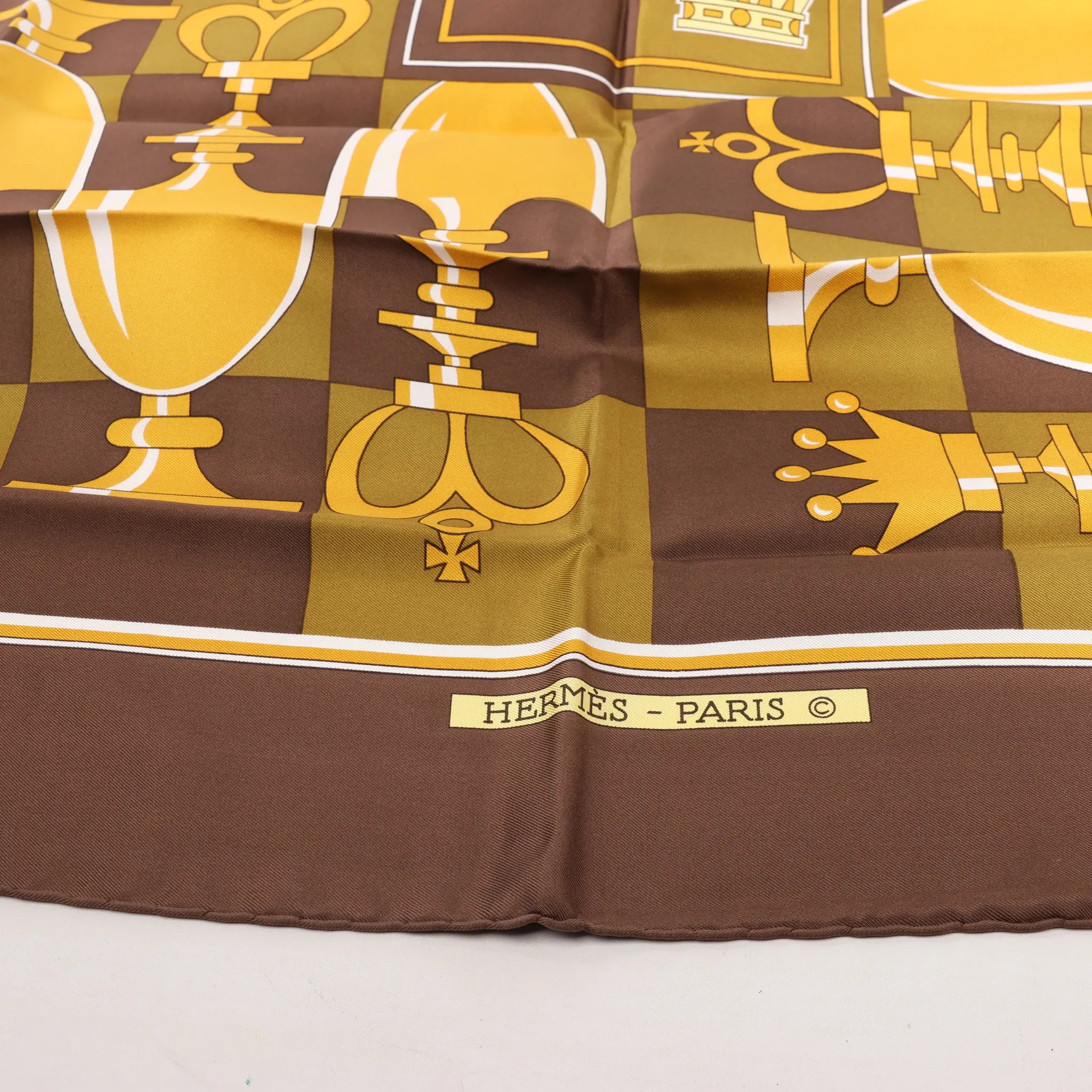Hermès Carré 90 "ÉCHIQUIER" Silk handkerchief in Brown