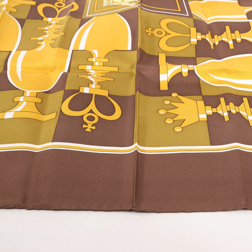 Hermès Carré 90 "ÉCHIQUIER" Silk handkerchief in Brown