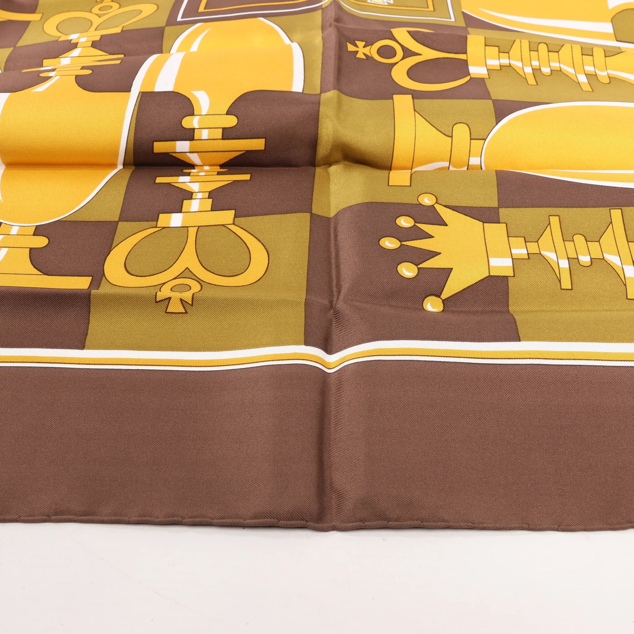 Hermès Carré 90 "ÉCHIQUIER" Silk handkerchief in Brown