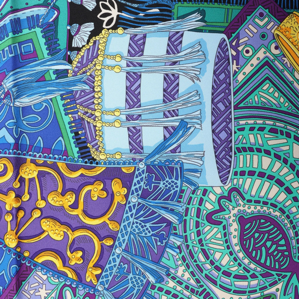 Hermès Carré 90 "CAVALIERS DU CAUCAS" Silk handkerchief in Blue