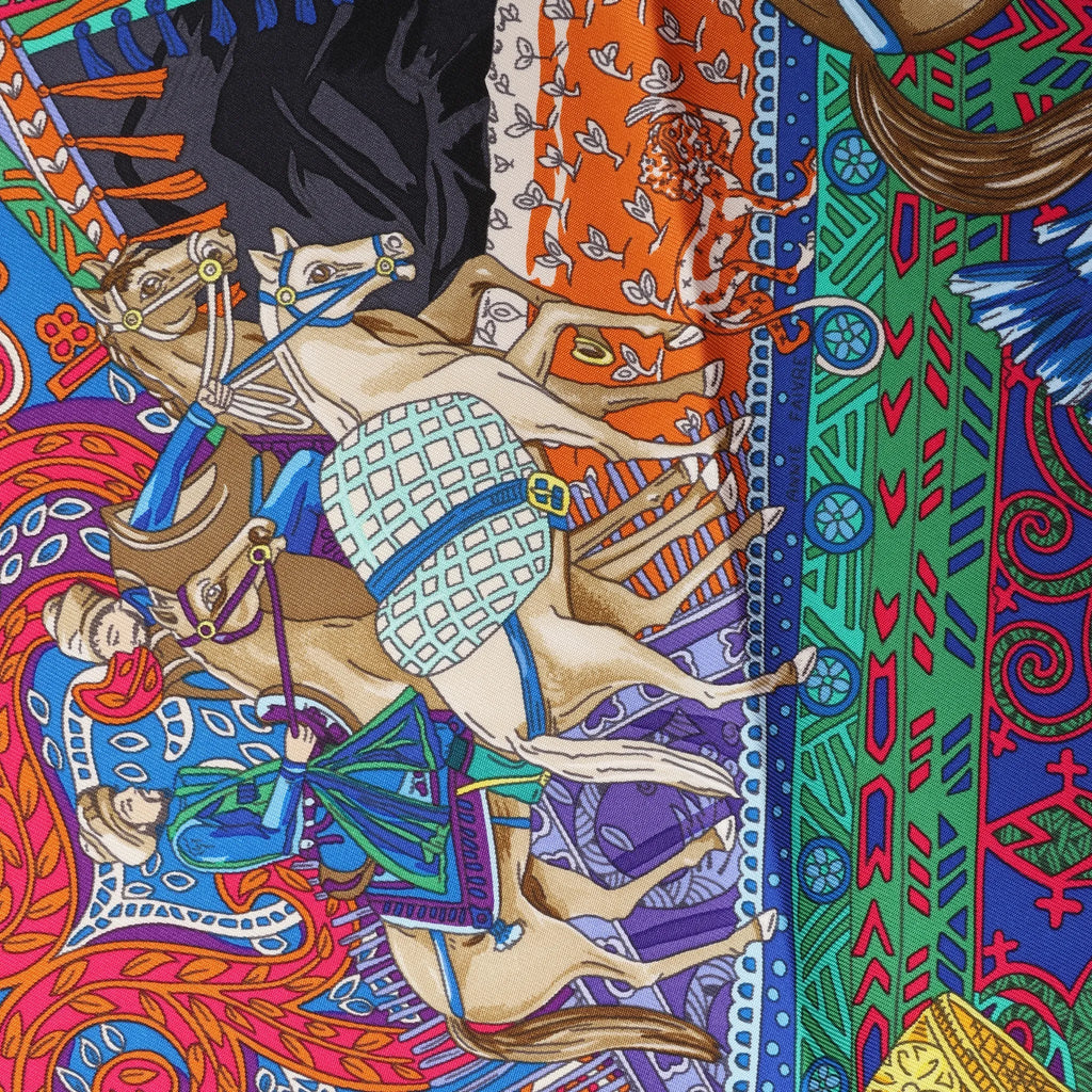 Hermès Carré 90 "CAVALIERS DU CAUCAS" Silk handkerchief in Blue