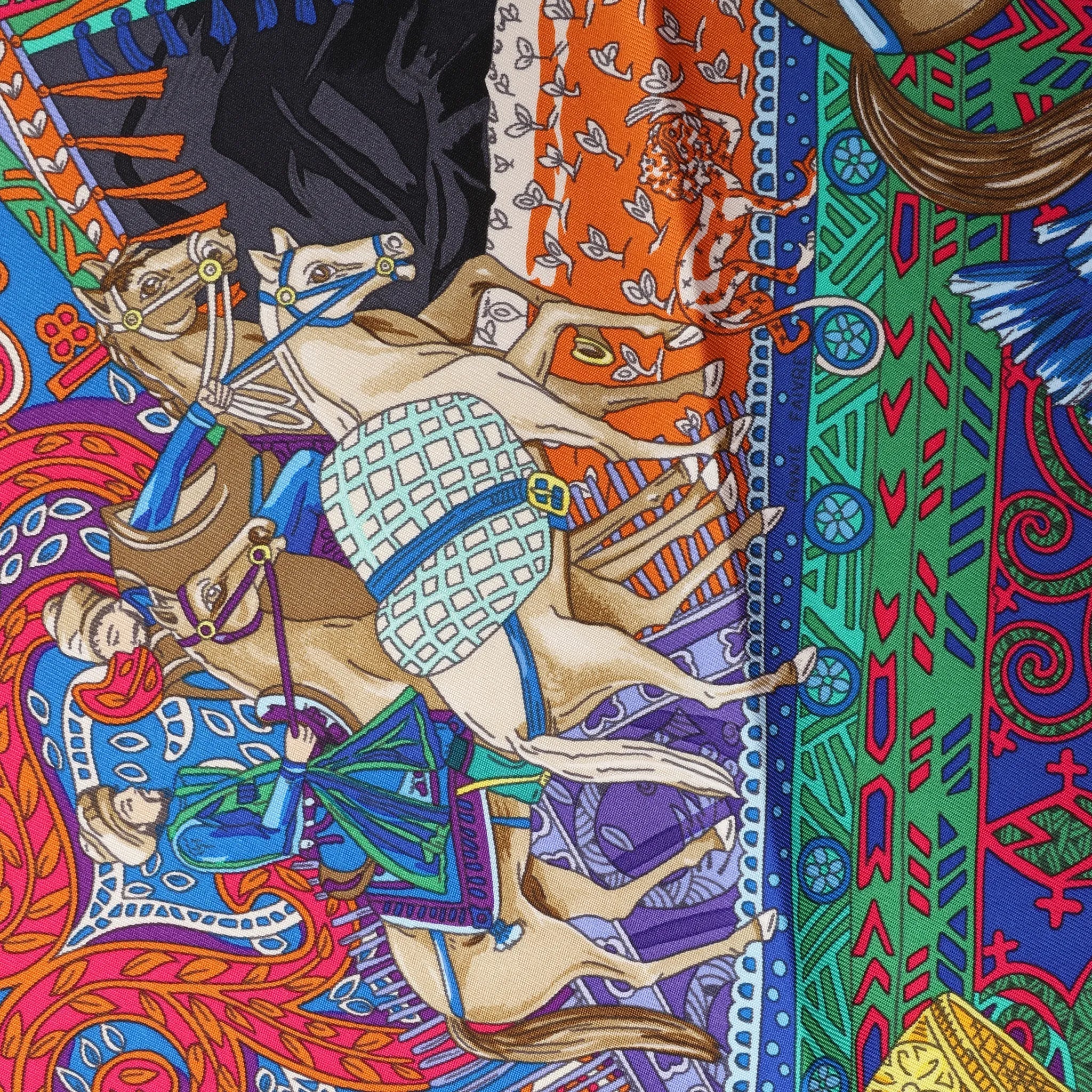 Hermès Carré 90 "CAVALIERS DU CAUCAS" Silk handkerchief in Blue