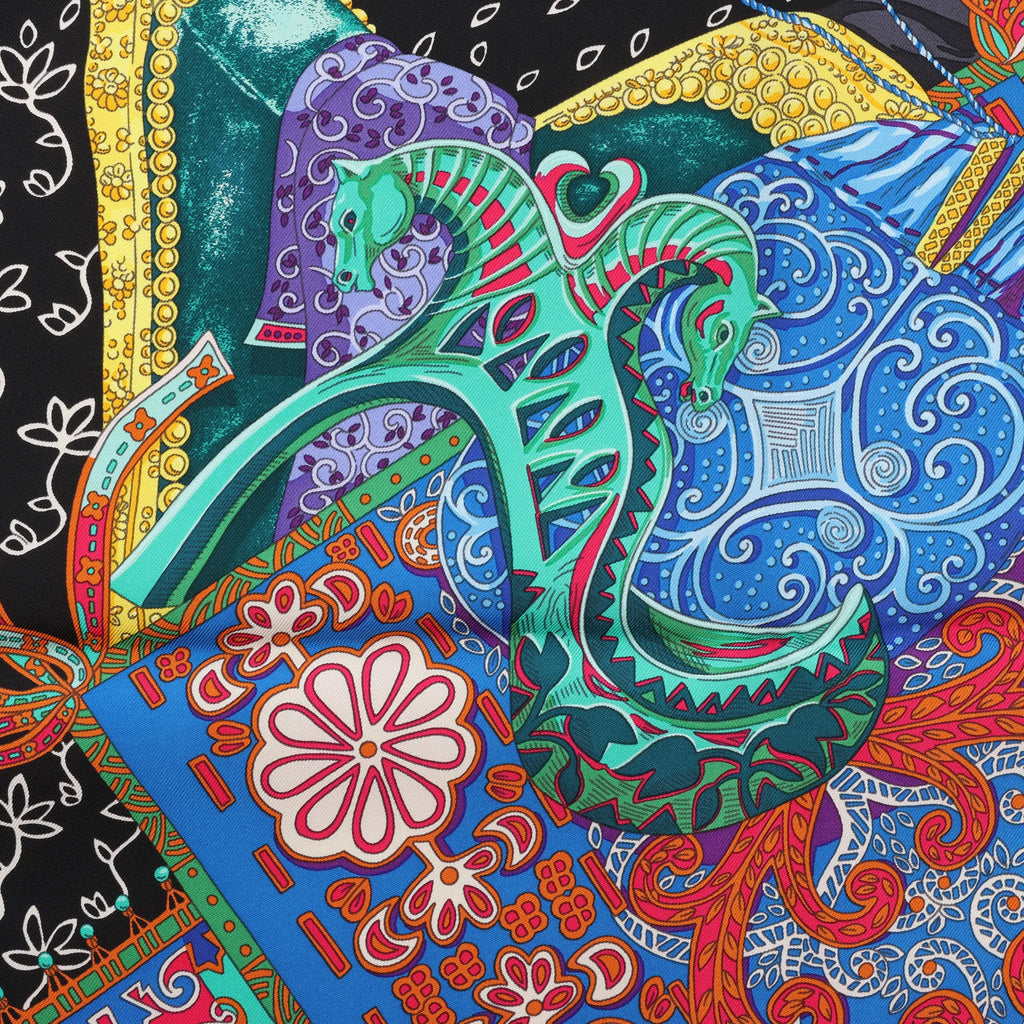 Hermès Carré 90 "CAVALIERS DU CAUCAS" Silk handkerchief in Blue
