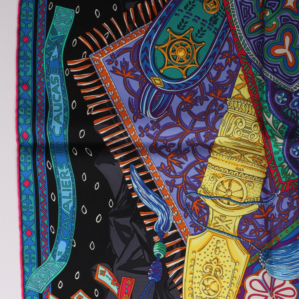 Hermès Carré 90 "CAVALIERS DU CAUCAS" Silk handkerchief in Blue