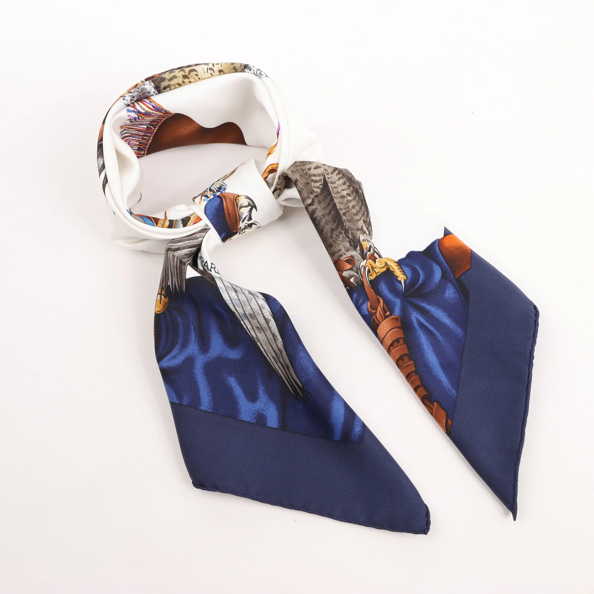 Hermès Carré 90 "Chasse a Vol falconry" Silk handkerchief in Navy Blue