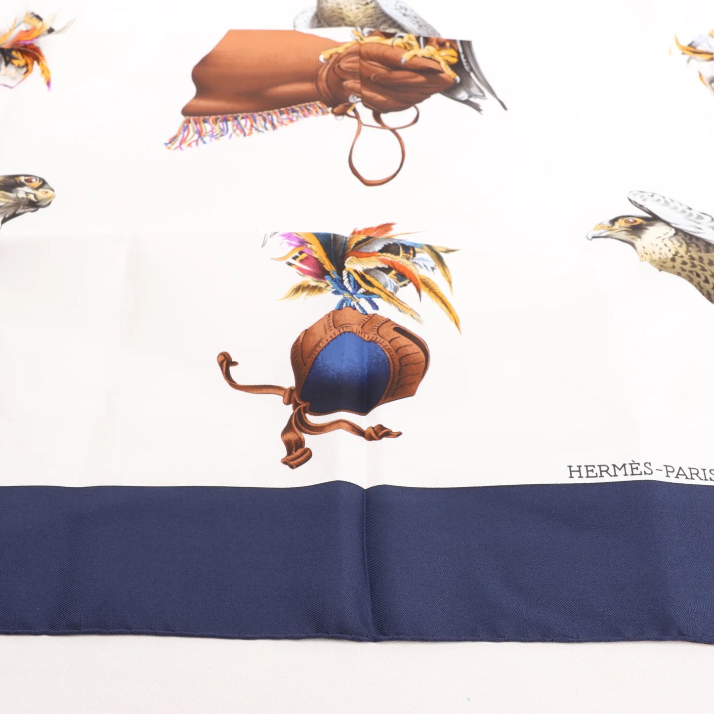 Hermès Carré 90 "Chasse a Vol falconry" Silk handkerchief in Navy Blue