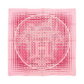 Hermès Carré 90 “Ginza 10th Anniversary” silk scarf in pink with layered grid pattern and central circular motif, Hermès Paris text at edge.