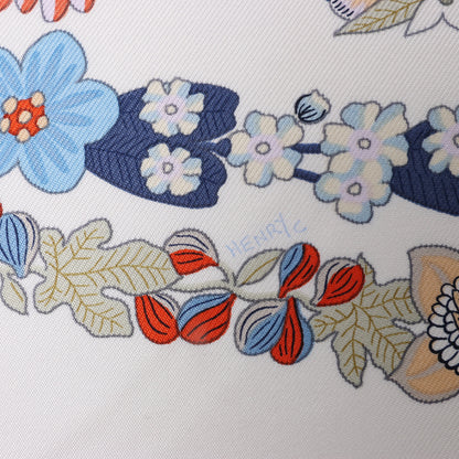 Hermès Carré 90 "RIDES DE GALA EN FLEURS" 100% Silk Scarf in Beige