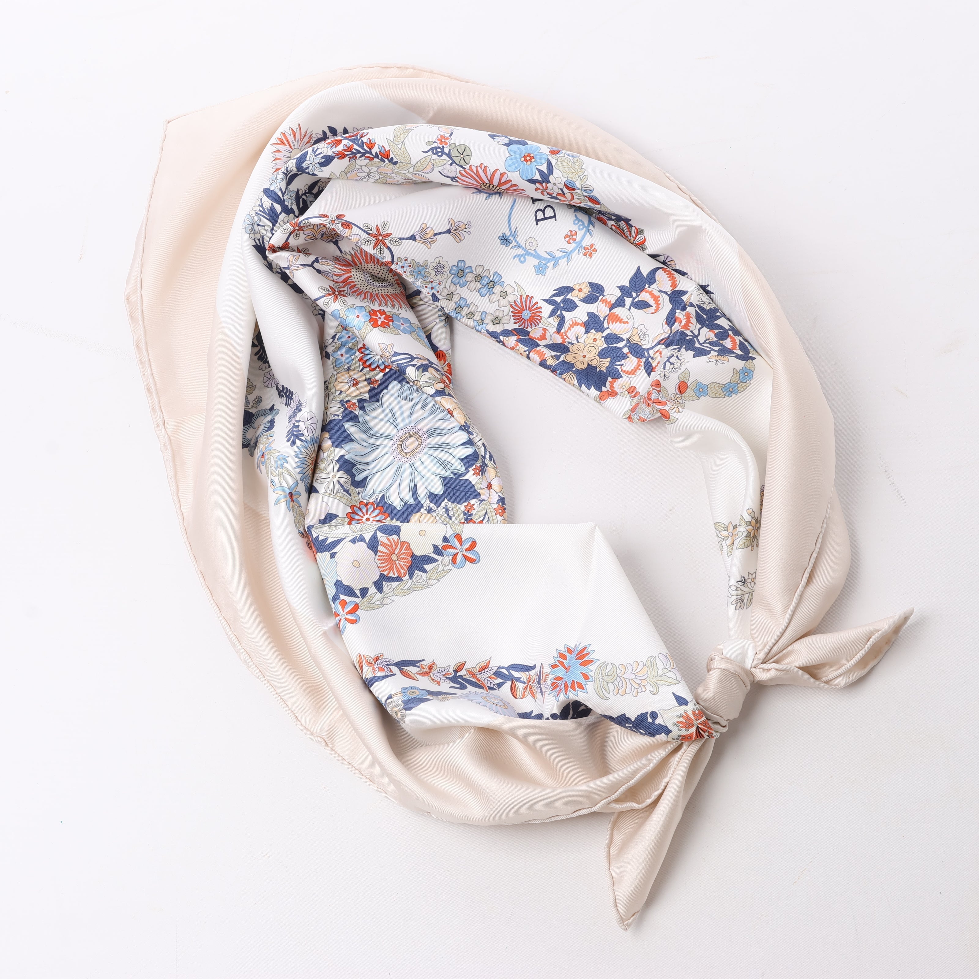 Hermès Carré 90 "RIDES DE GALA EN FLEURS" 100% Silk Scarf in Beige