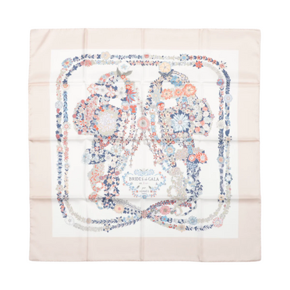 Hermès Carré 90 "RIDES DE GALA EN FLEURS" 100% Silk Scarf in Beige