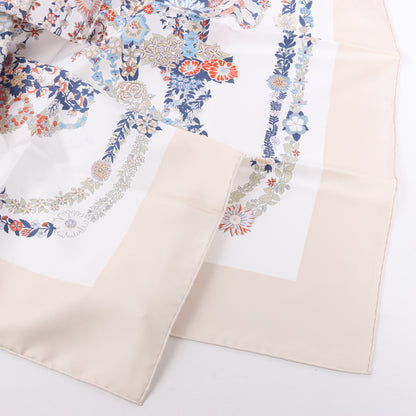 Hermès Carré 90 "RIDES DE GALA EN FLEURS" 100% Silk Scarf in Beige