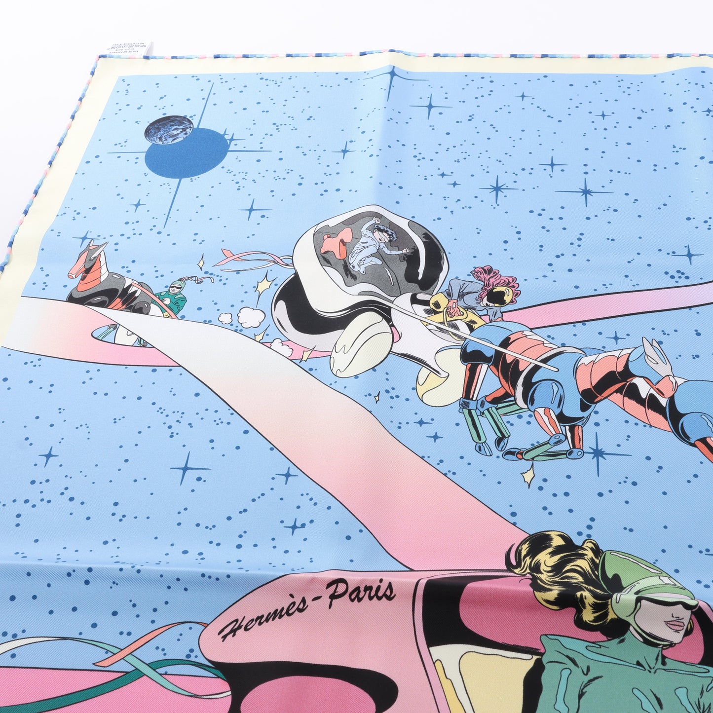 Carré Hermès Carré 90 « Space Derby » 100 % soie bleu