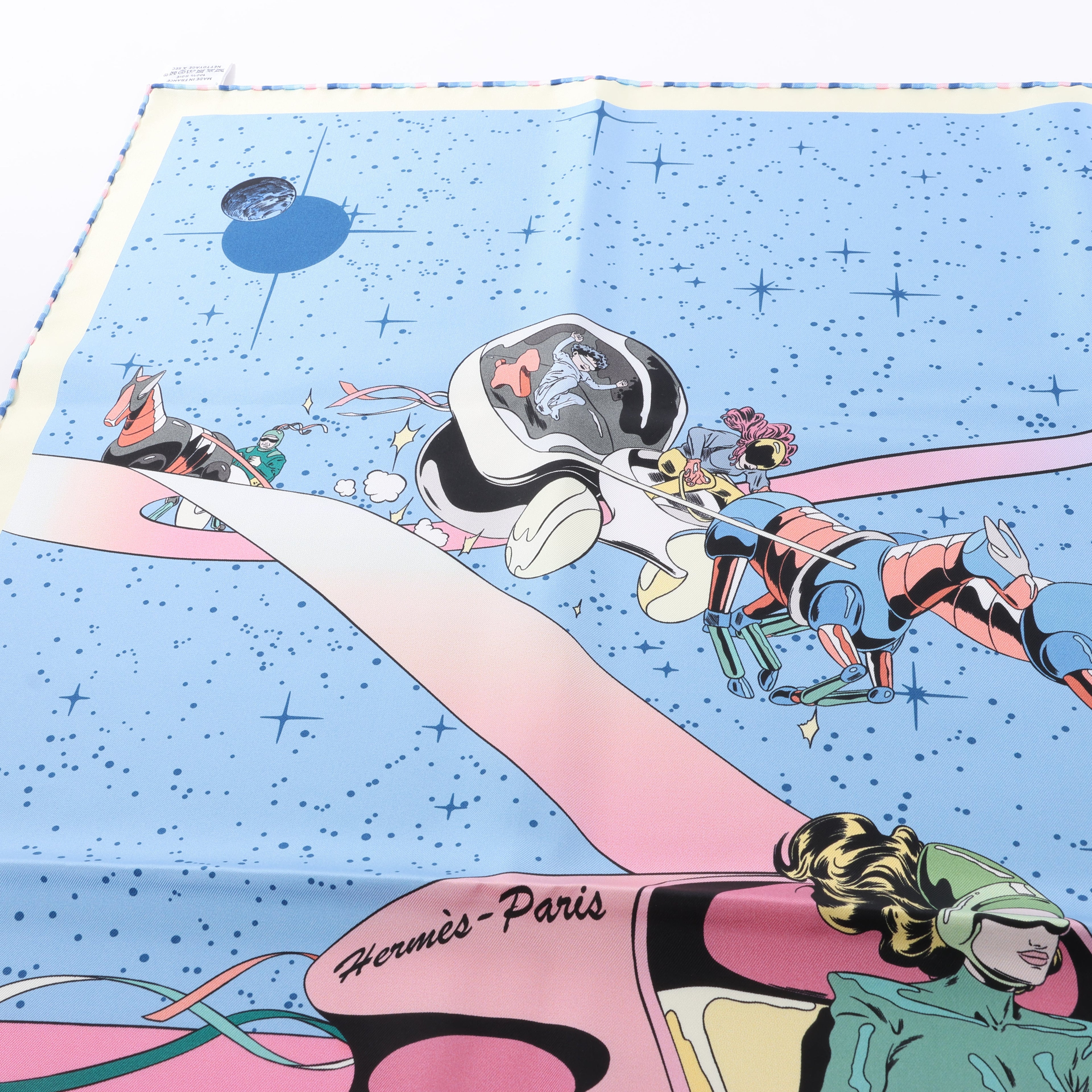 Hermès Carré 90 "Space Derby" 100% Silk Scarf in Blue