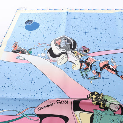 Carré Hermès Carré 90 « Space Derby » 100 % soie bleu