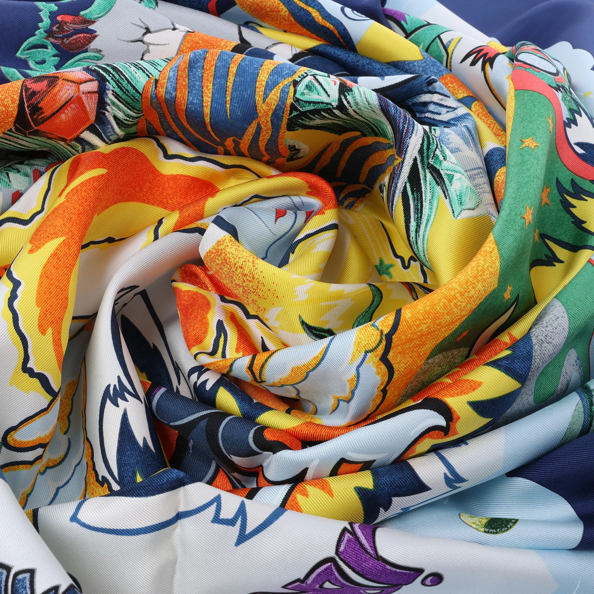 Hermès Carré 90 "THE ALFEE AUBE" Silk handkerchief in Navy Blue