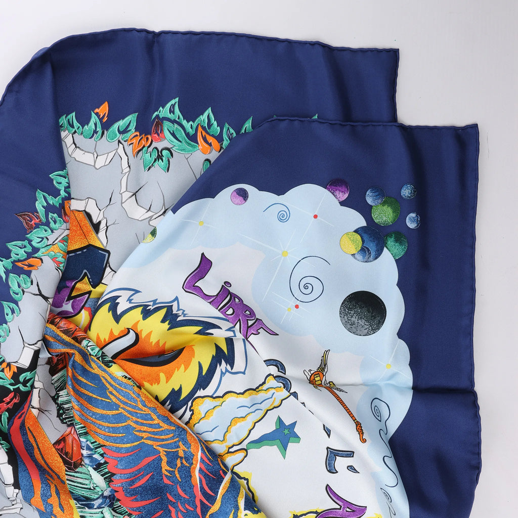 Hermès Carré 90 "THE ALFEE AUBE" Silk handkerchief in Navy Blue