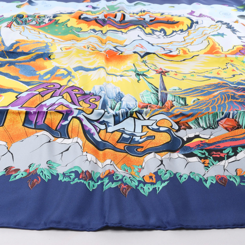 Hermès Carré 90 "THE ALFEE AUBE" Silk handkerchief in Navy Blue
