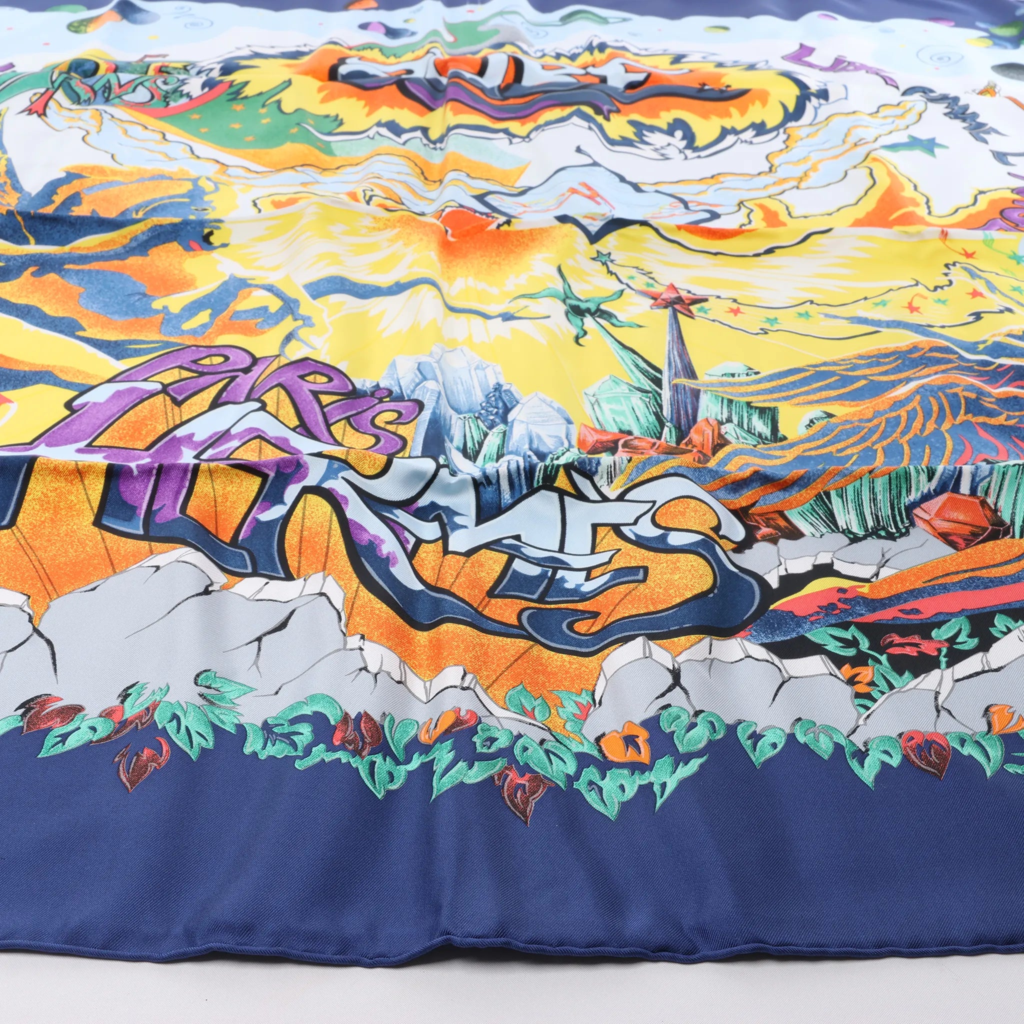Hermès Carré 90 "THE ALFEE AUBE" Silk handkerchief in Navy Blue