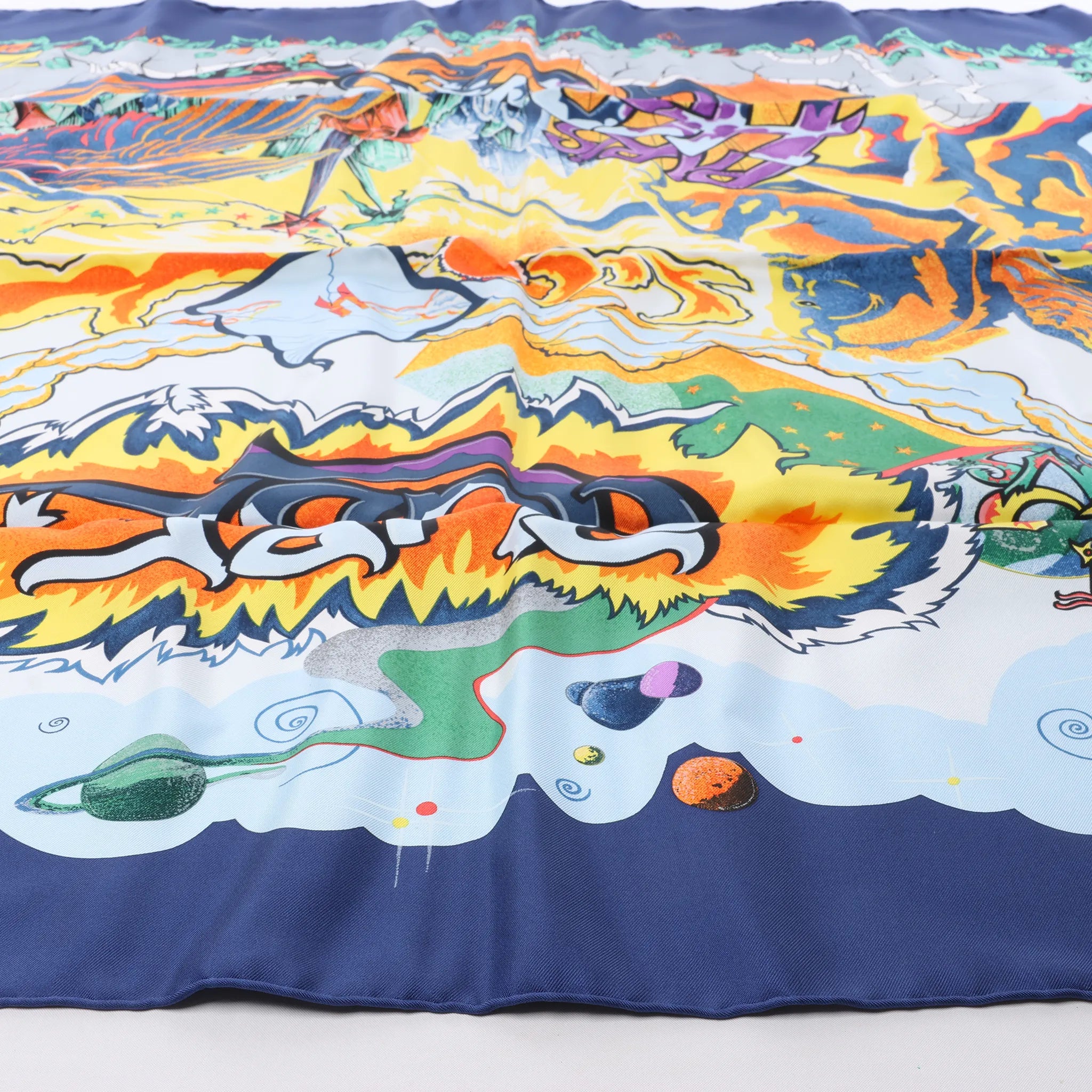 Hermès Carré 90 "THE ALFEE AUBE" Silk handkerchief in Navy Blue