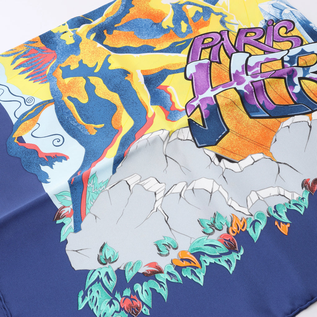 Hermès Carré 90 "THE ALFEE AUBE" Silk handkerchief in Navy Blue