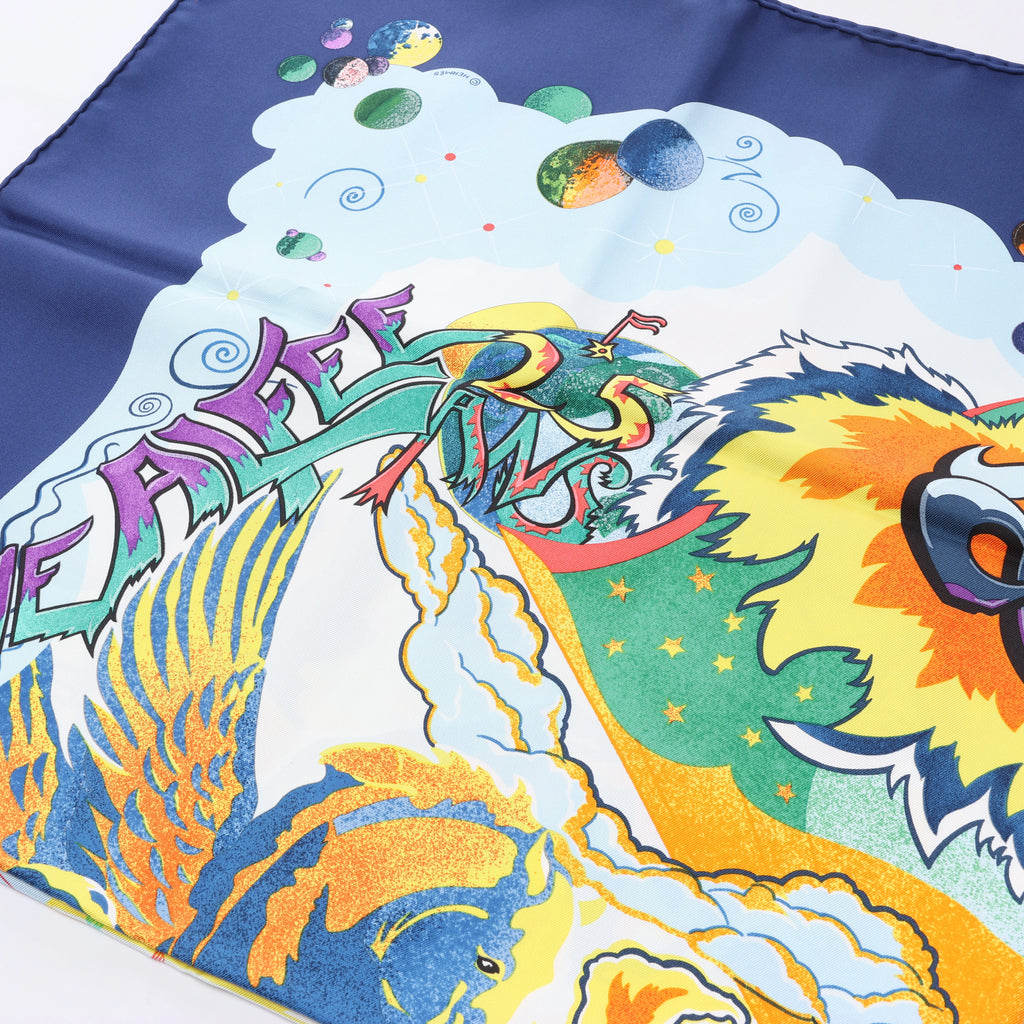 Hermès Carré 90 "THE ALFEE AUBE" Silk handkerchief in Navy Blue