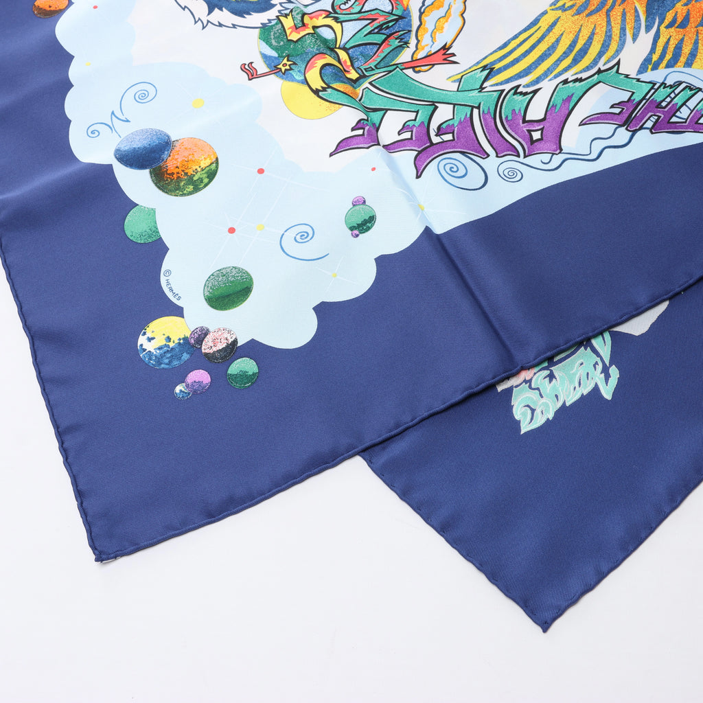 Hermès Carré 90 "THE ALFEE AUBE" Silk handkerchief in Navy Blue