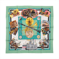 Hermès Carré 90 "The Original New Orleans Creole Jazz 1923" silk scarf in green featuring illustrated jazz musicians, brass instruments, a steamboat, a streetcar, and musical notes in a vibrant New Orleans theme.