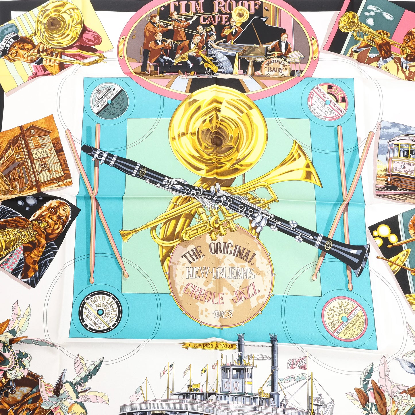 Hermès Carré 90 "THE ORIGINAL NEW ORLEANS CREOLE JAZZ 1923" Silk handkerchief in Green