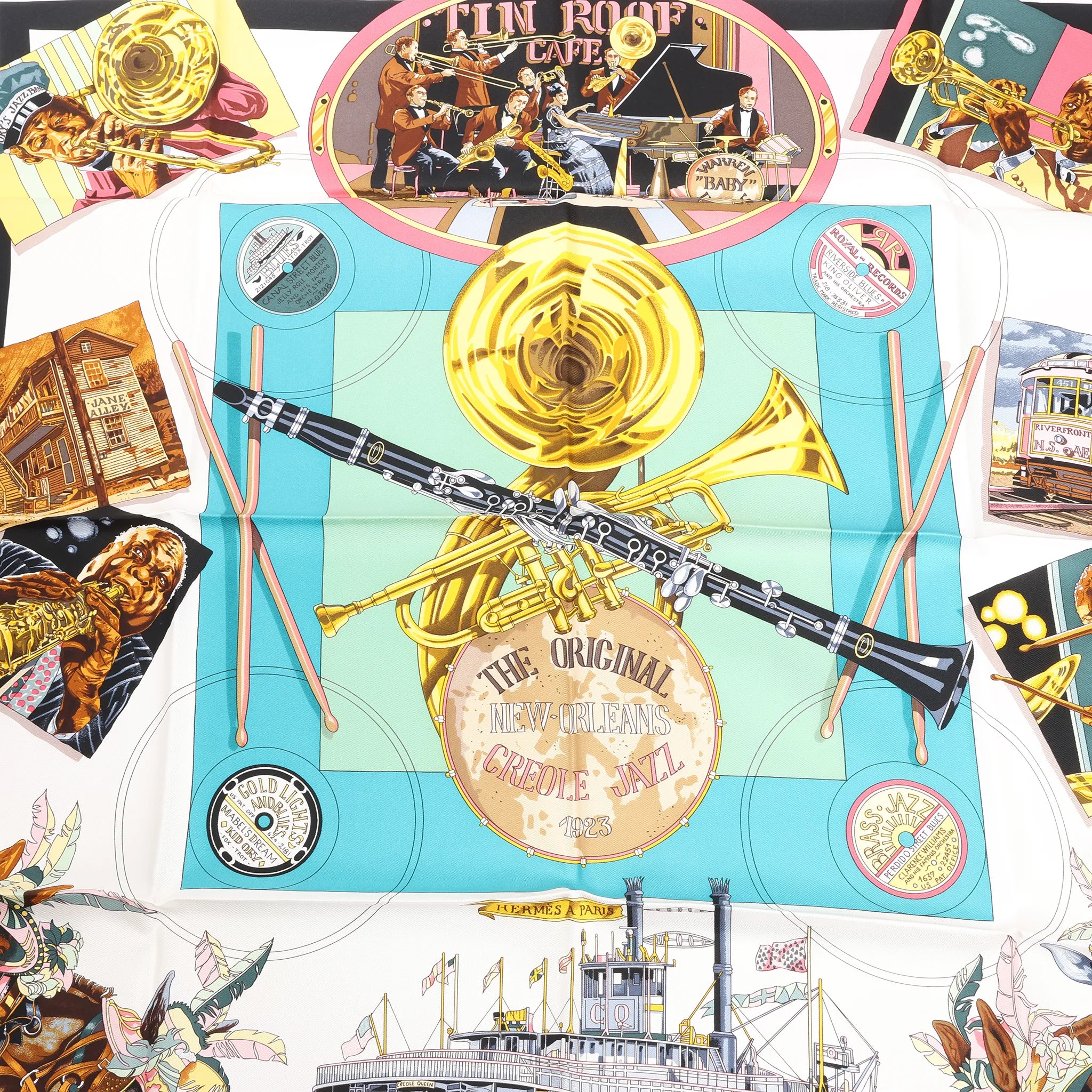 Hermès Carré 90 "THE ORIGINAL NEW ORLEANS CREOLE JAZZ 1923" Silk handkerchief in Green
