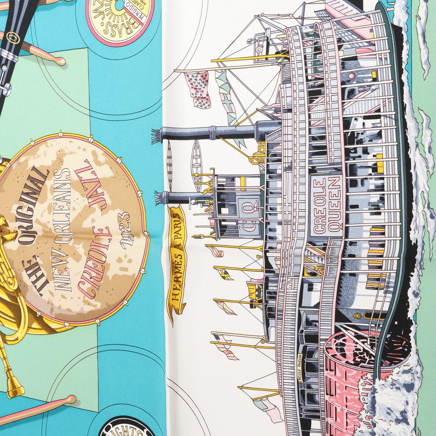 Hermès Carré 90 "THE ORIGINAL NEW ORLEANS CREOLE JAZZ 1923" Silk handkerchief in Green