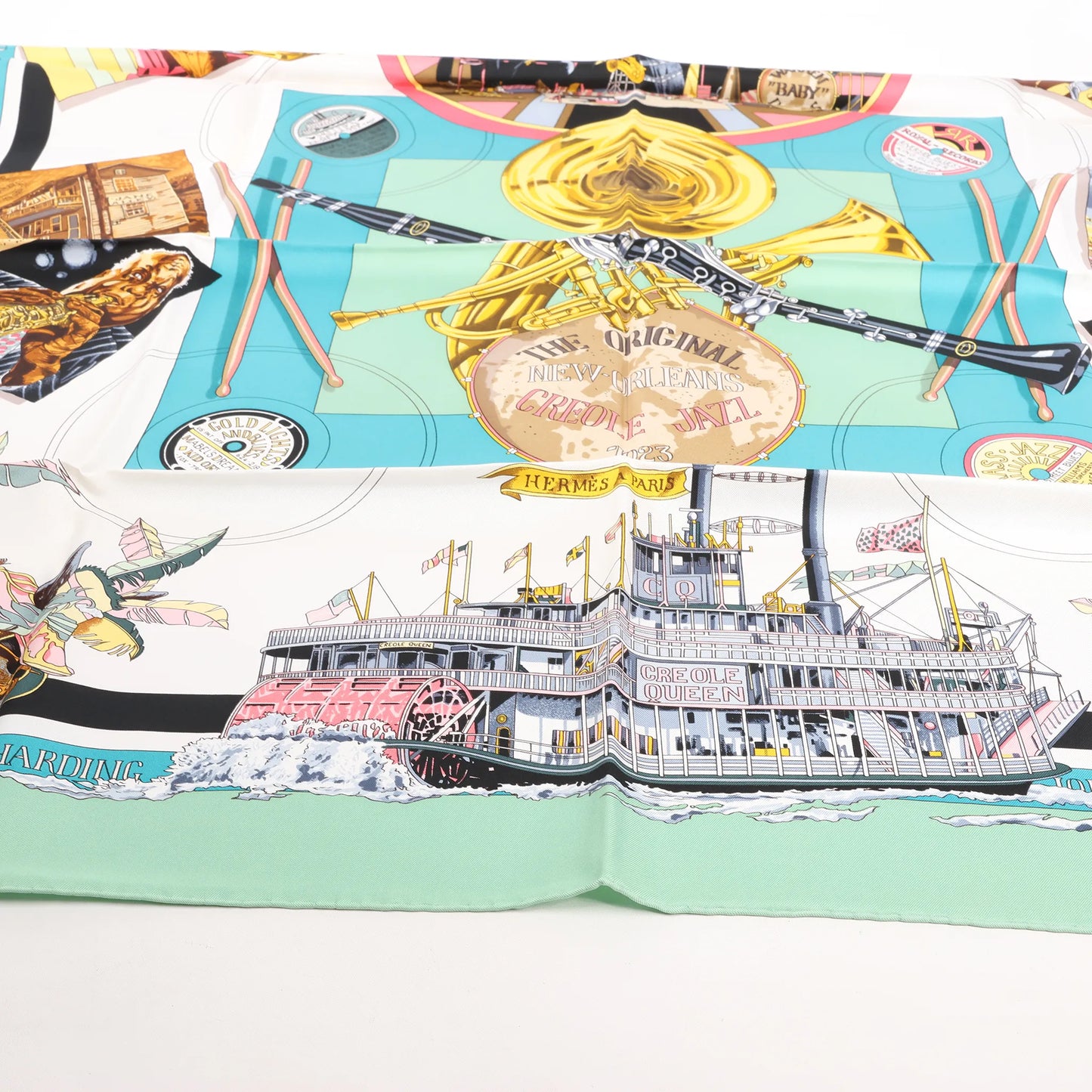 Hermès Carré 90 "THE ORIGINAL NEW ORLEANS CREOLE JAZZ 1923" Silk handkerchief in Green