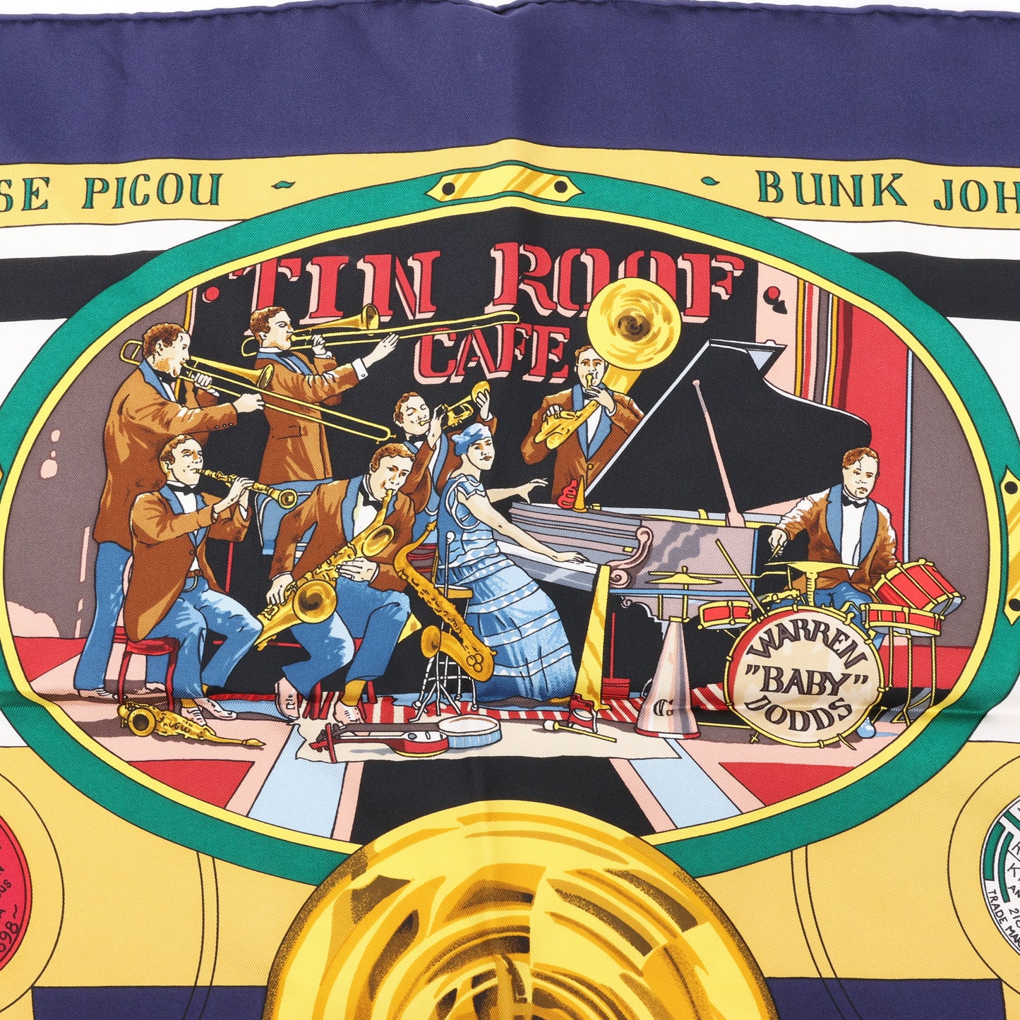 Hermès Carré 90 "THE ORIGINAL NEW ORLEANS CREOLE JAZZ 1923" Silk handkerchief in Navy Blue