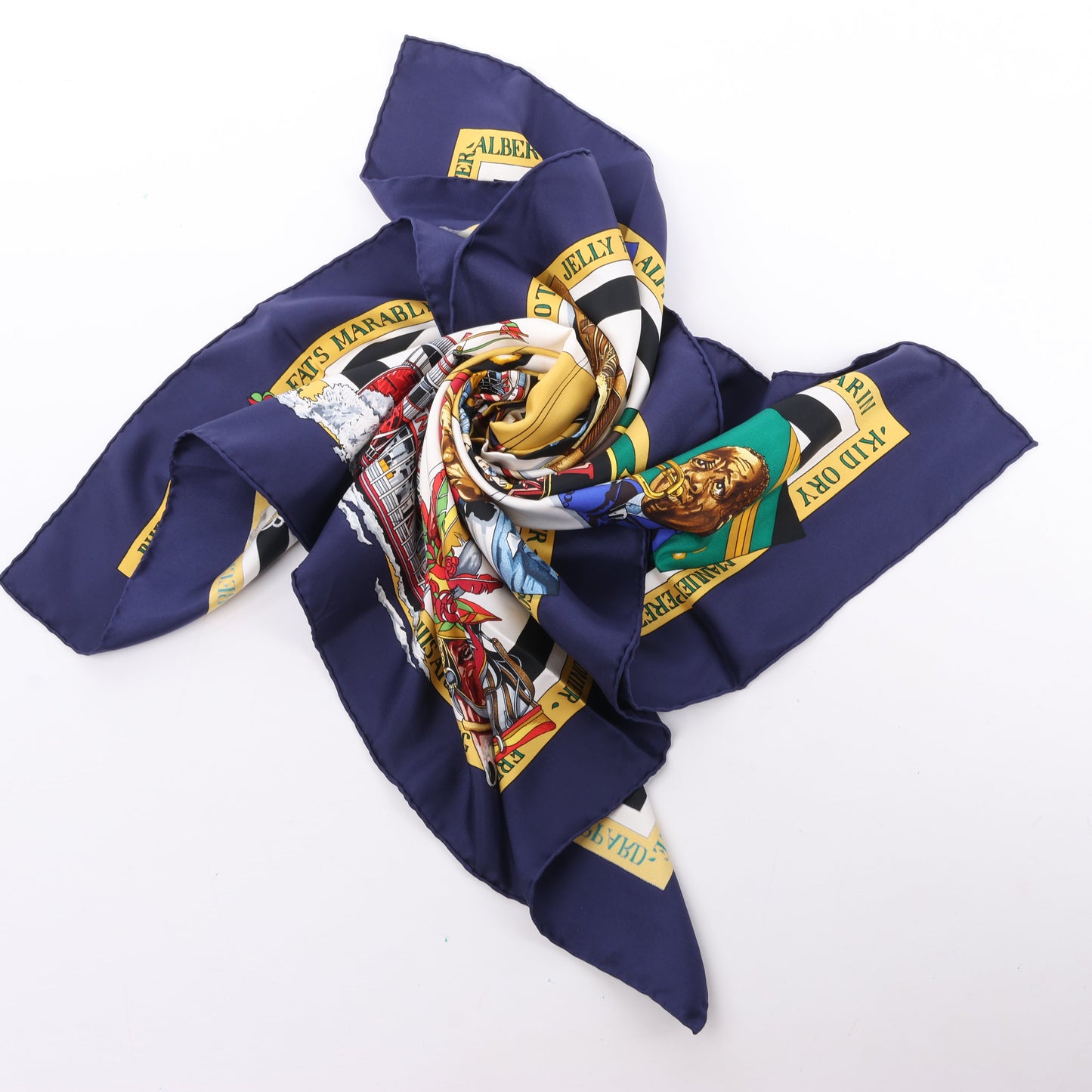 Hermès Carré 90 "THE ORIGINAL NEW ORLEANS CREOLE JAZZ 1923" Silk handkerchief in Navy Blue