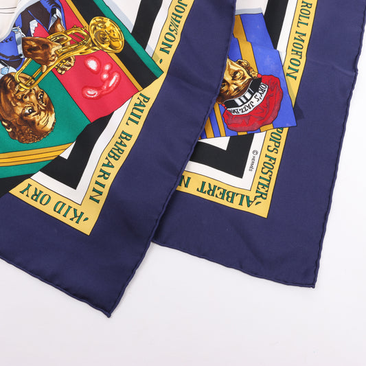 Hermès Carré 90 "THE ORIGINAL NEW ORLEANS CREOLE JAZZ 1923" 100% Silk Scarf in Navy Blue