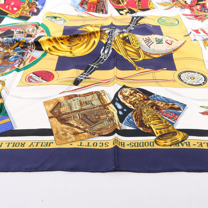 Carré Hermès Carré 90 « THE ORIGINAL NEW ORLEANS CREOLE JAZZ 1923 » 100 % soie bleu marine