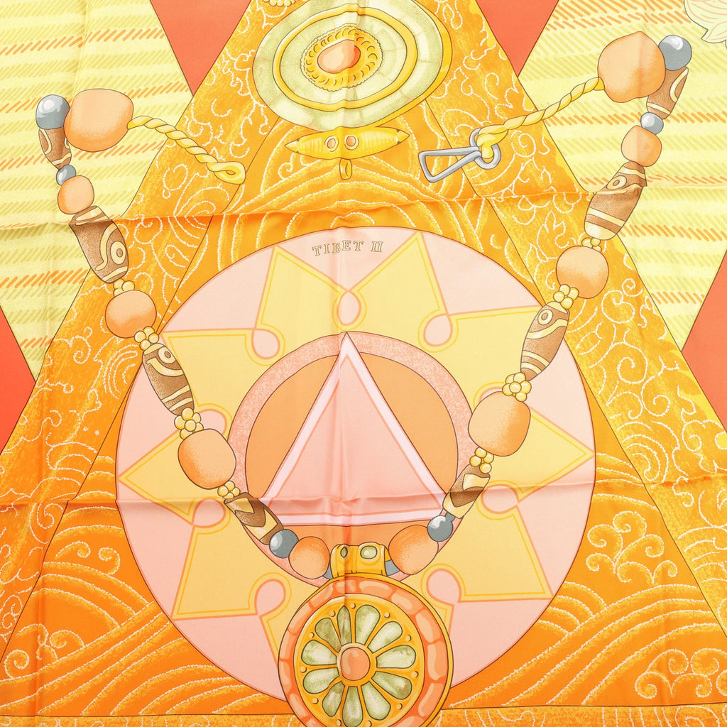 Hermès Carré 90 "TIBET" Silk handkerchief in Orange