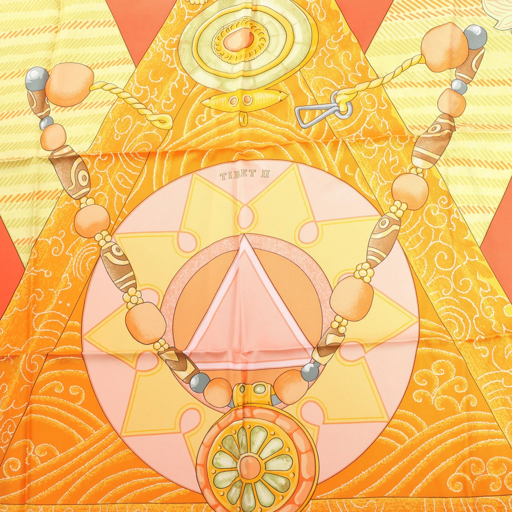 Hermès Carré 90 "TIBET" Silk handkerchief in Orange