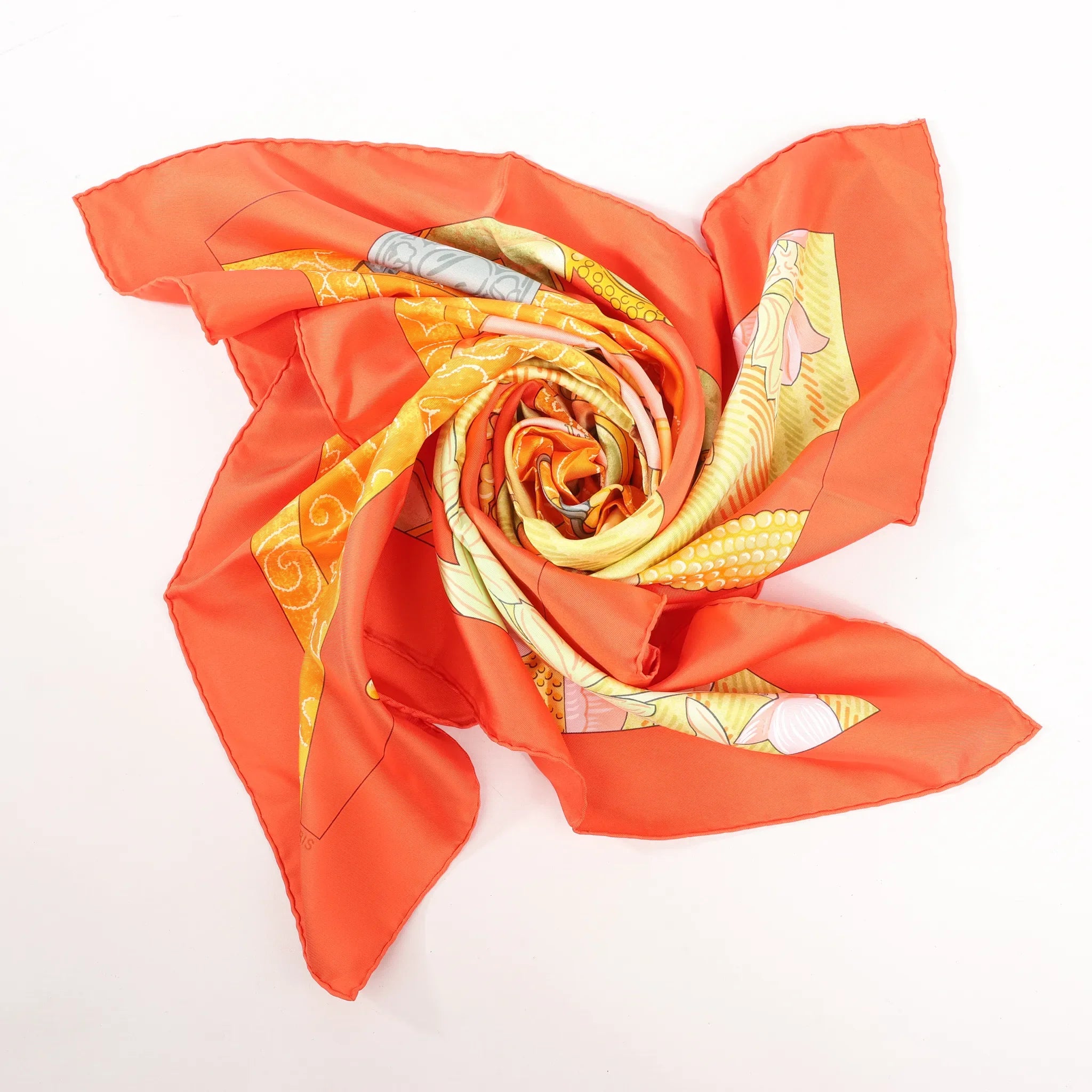 Hermès Carré 90 "TIBET" Silk handkerchief in Orange