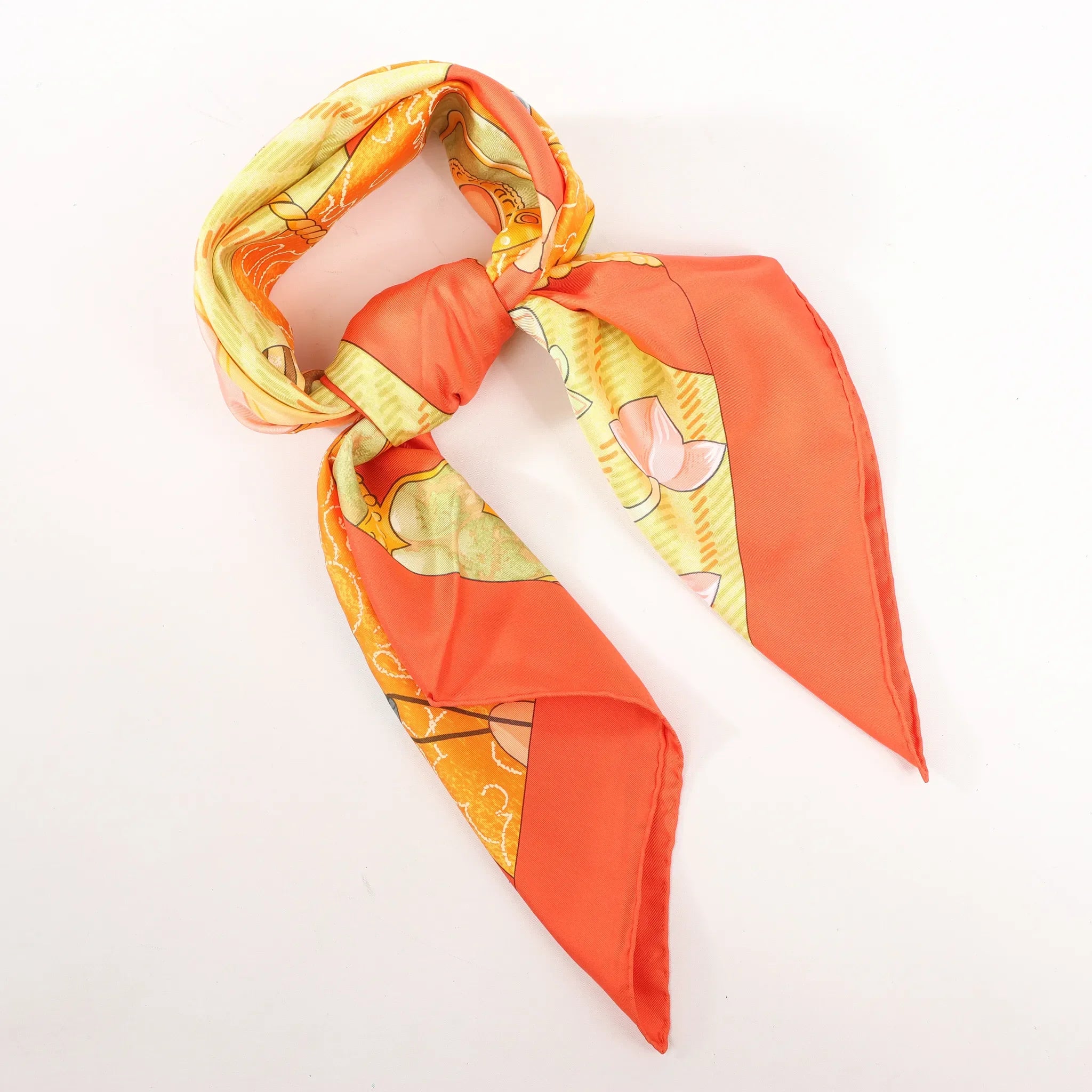 Hermès Carré 90 "TIBET" Silk handkerchief in Orange